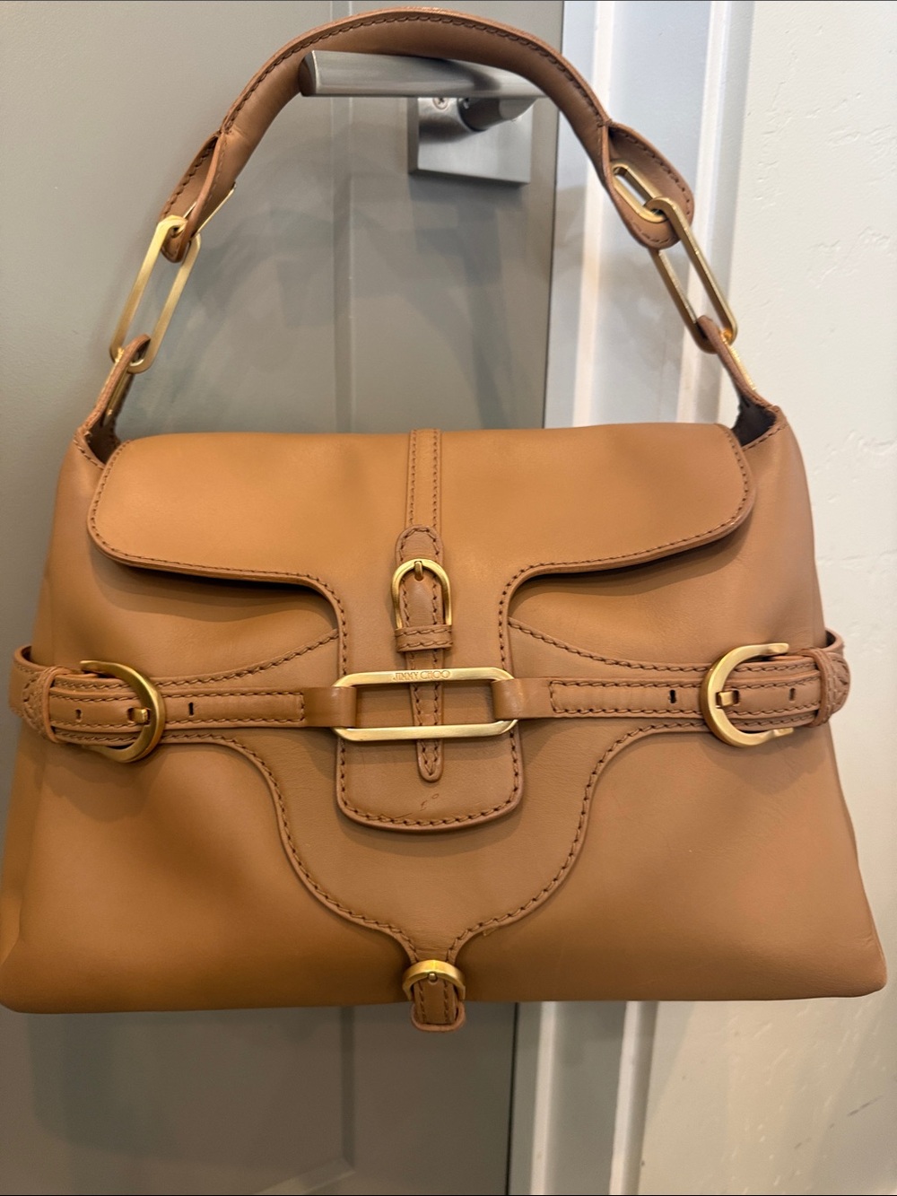 Jimmy Choo Tan Leather Tulita Flap Bag – Iconic Y2K Classic with COA.